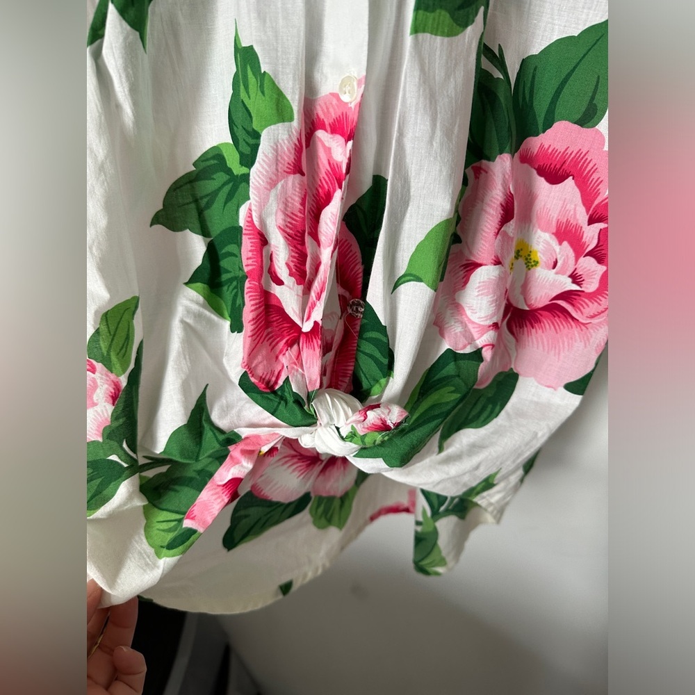 NWT Vintage Adrienne Vittadini Sport Floral Tie Front Thin Button Up Shirt Small - Picture 5 of 8